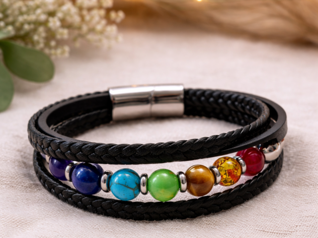 bracelet 7 chakras et cuir homme