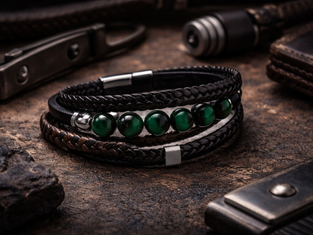 bracelet malachite et cuir